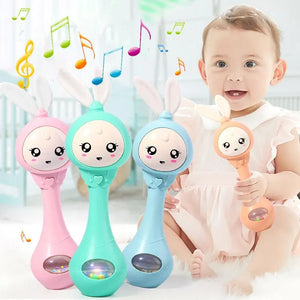 Chocalho Musical Coelhito Baby com Mordedor de Silicone e Sons