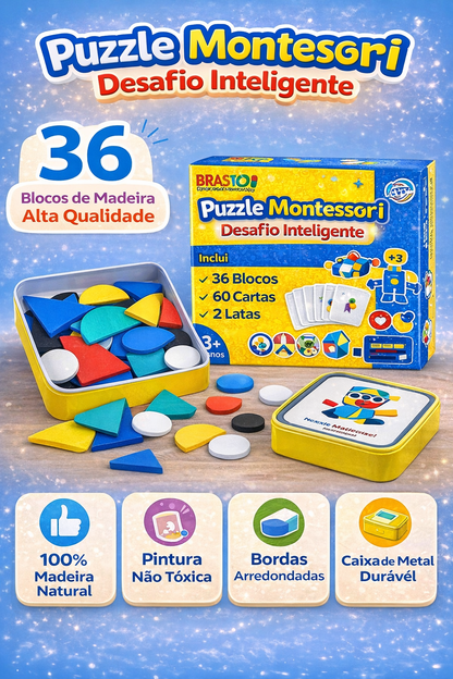 Puzzle Montessori Desafio Inteligente - 36 Blocos E 60 Cartas + BÔNUS EXCLUSIVOS
