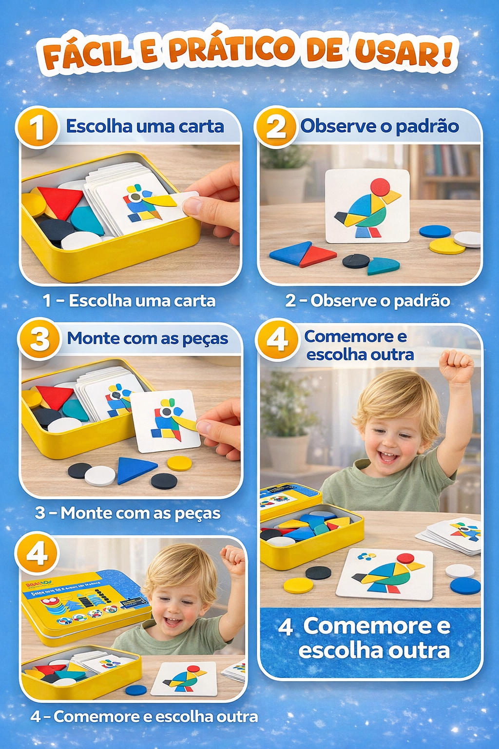 Puzzle Montessori Desafio Inteligente - 36 Blocos E 60 Cartas + BÔNUS EXCLUSIVOS