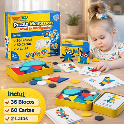 Puzzle Montessori Desafio Inteligente - 36 Blocos E 60 Cartas + BÔNUS EXCLUSIVOS