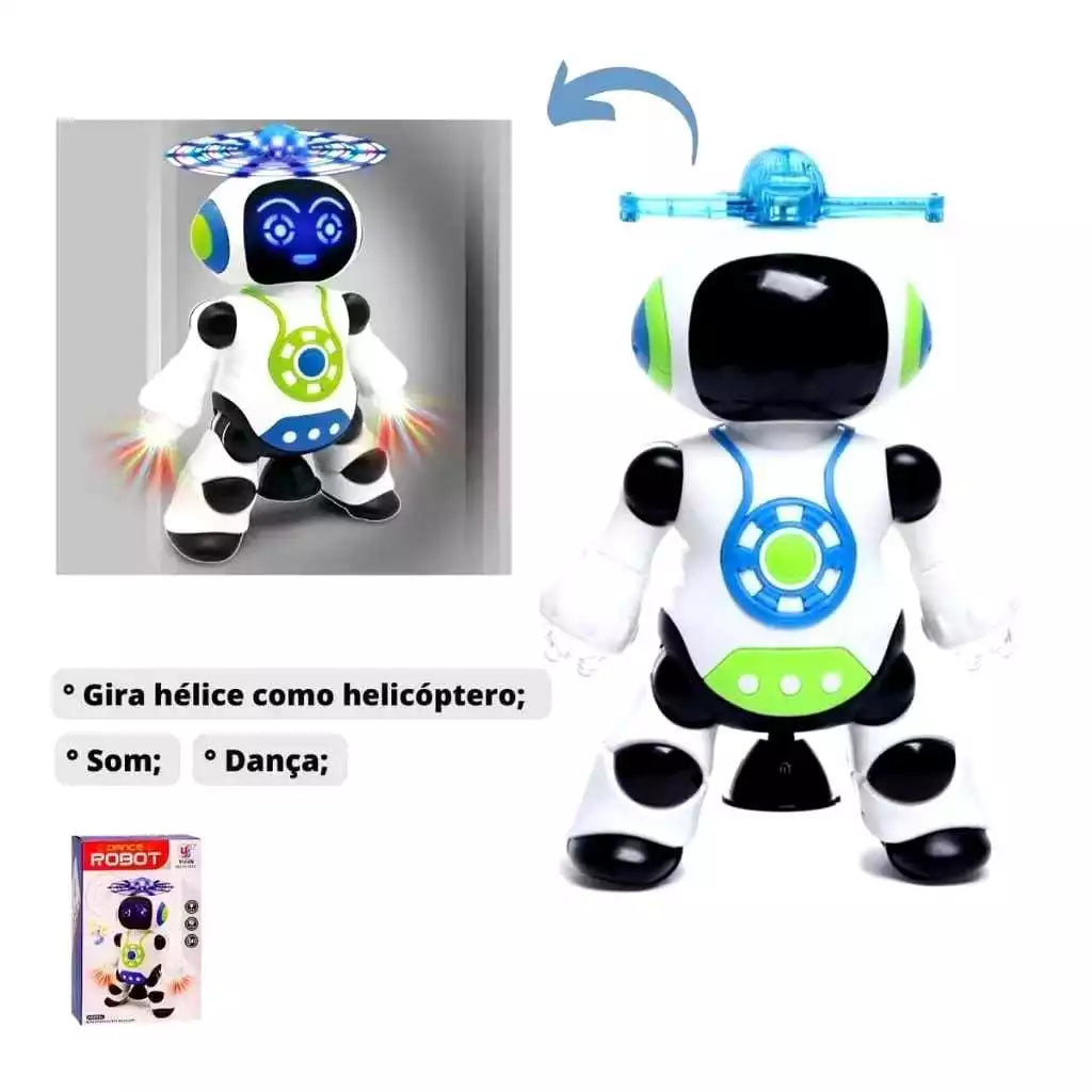 Robô Dançante com Helicóptero, Luzes LED e Som