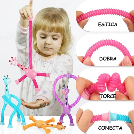 Pop Tube de Girafa com Luz e Ventosa  - Kit com 3 unidades