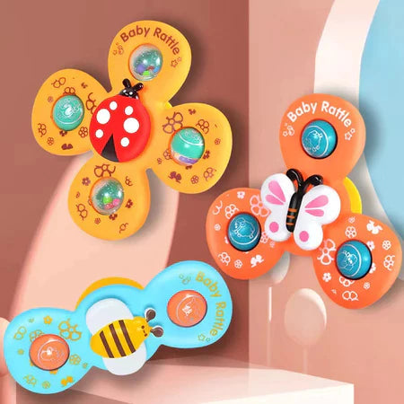 Kit Brinquedos Giratórios com Ventosa – Estímulo Sensorial 3 em 1