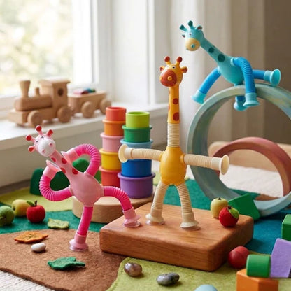 Pop Tube de Girafa com Luz e Ventosa  - Kit com 3 unidades