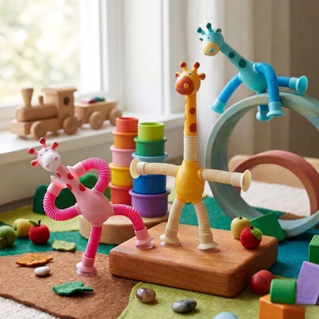Pop Tube de Girafa com Luz e Ventosa  - Kit com 3 unidades