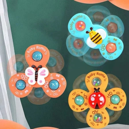 Kit Brinquedos Giratórios com Ventosa – Estímulo Sensorial 3 em 1