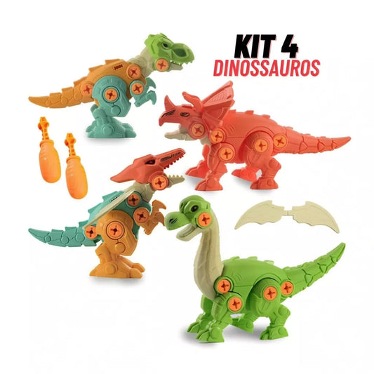 Kit 4 Dinossauros Monta e Desmonta Educativo com Ferramentas